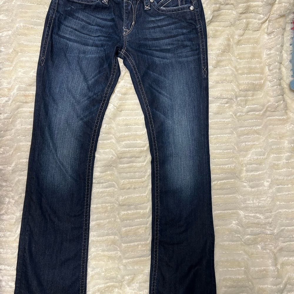 Rock Revival Dark Blue Boot Cut Jeans with Embroidery - Picture 2 of 5